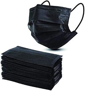 Straame Black 3 Ply Disposable Face Masks, Breathable Face Covering Protection, Disposable Mask with Adjustable Design, Daily Use Three Layer Face Mask (50)