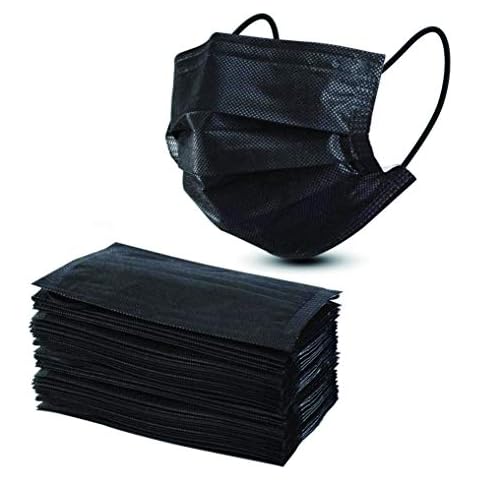 Straame Black 3 Ply Disposable Face Masks, Breathable Face Covering Protection, Disposable Mask with Adjustable Design, Daily Use Three Layer Face Mask (50) Cover