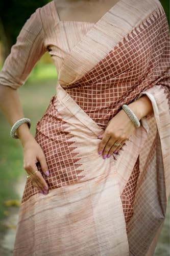 Image of SATIKA VASTRAM Tussar Silk Saree Solid Design Pure Soft Thread Weaving Contrast Border And Rich Pallu With Blouse Piece