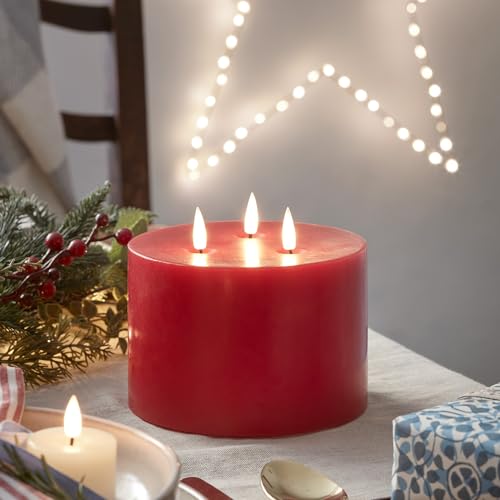 Lights4fun 3 Docht LED TruGlow® Kerze Rot Timer Batterie...