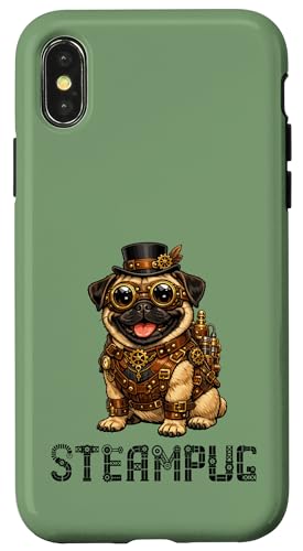 Steampug Steampunk Pug Dog �L���[�g�ȃX�`�[���p���N�E�p�O�� ���g�����B���e�[�W�E�X�`�[���p�O �X�}�z�P�[�X iPhone X/XS �p