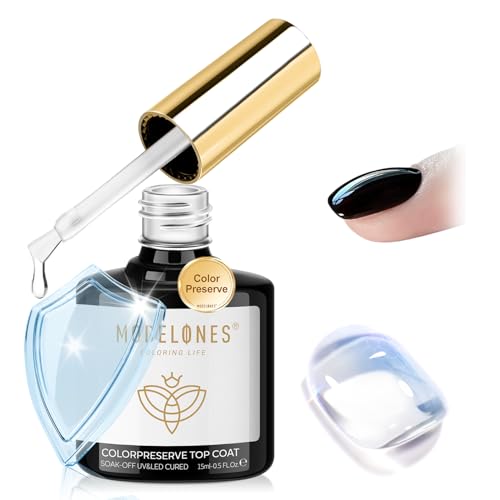 modelones Extra Glossy Gel Top Coat, 15ml Clear Color Preserve No Wipe Top Coat Gel Nail Polish High Shine Long Lasting Professional Self-Healing UV Nail Surface Protection Manicure