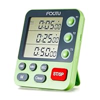 FCXJTU Digitaler Dual-Dreifach-Küchentimer, 3 Kanäle, Countdown, großes Display, Multi-Lebensmittel-Timer, Laute Lautstärke, Alarm, magnetisch, zum Kochen, inklusive Batterie, Grün