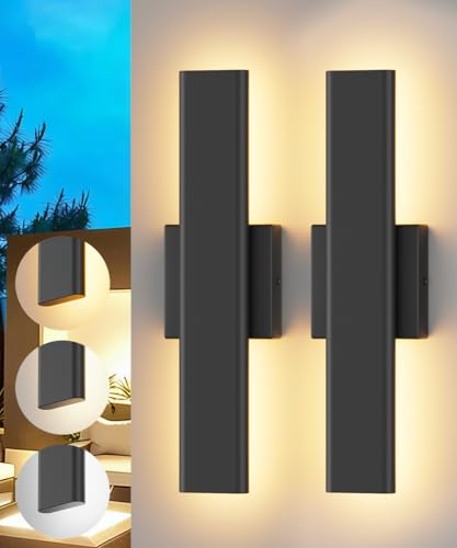 Image of Aipsun 15.7 inch LED Outdoor Wall Sconce, Modern Black Exterior Wall Light