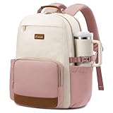 LOVEVOOK Laptop Backpack for Women with Pouch Pocket for Large Capacity Cup,15.6 Inch Teacher Nurse College Work Backpack Purse,Waterproof Laptop Bag Computer Back Pack for Travel, Beige-Pink-Brown