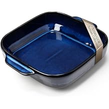 8x8 Baking Pan Ceramic Square Baking Dish Lasagna Pan with Double Handles Deep Casserole Dish for Brownie, Lasagna, Roasting and Great for Kitchen Decor Reactive Glaze Blue