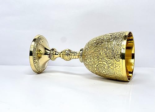 Morcomart Vintage Brass Embossed Goblet Cup Medieval Inspired Glass Gothic Theme Christmas Chalice Goblet (Pack Of 1) #TOP4