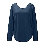 Genérico Sudadera Mujer Sin Capucha Sudadera Rosa Sudaderas Camisa Informal con Cuello en V y de murciélago, Manga Larga, con en la Espalda, para Mujer Chaquetas De Mujer Ropa De Casa (Navy, XXL)