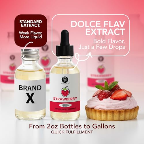 Concentrado Saborizante de Fresa para Alimentos y Cosméticos, 2 oz, en Aceite orgánico Mct, Para Brillo y Lapiz de Labios, Pasteles, Reposteria y mucho mas, Hechos por Dolce Foglia en USA