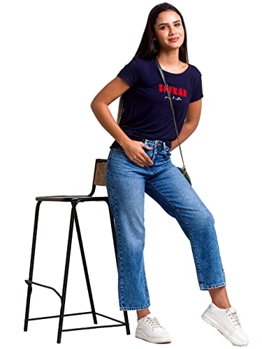 Image of Spykar Women's Cotton Printed Slim Fit T-Shirt