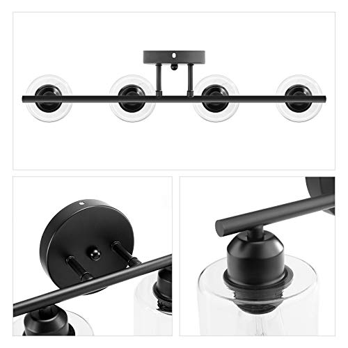 Espird 4 Light Bathroom Vanity Light Fixtures Black,Rustic Farmhouse Bath Vanity Light Over Mirror Sink Modern Industrial Wall Lamp Hallway lamp with Clear Cylinder Glass Shade - Thumbnail 5