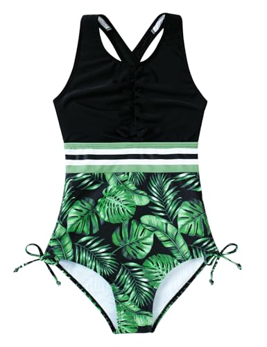 Image of BFUSTYLE Girls Swimsuit One Piece Bathing Suit 4-13 Years Sleeveless Beach Swimwear