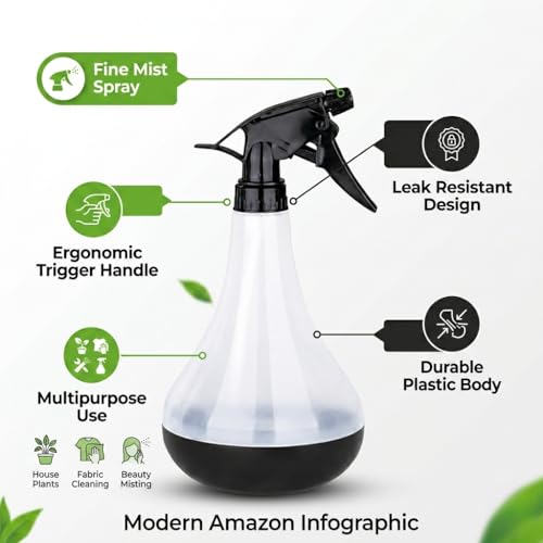 Image of Ocean mart 770ml Spray Bottle for Plants, Compact Water Spray Bottle, Garden with Adjustable Nozzle, Leak-Proof Hand, Multi-Purpose use, Transparent Sprayer for Lawn Garden