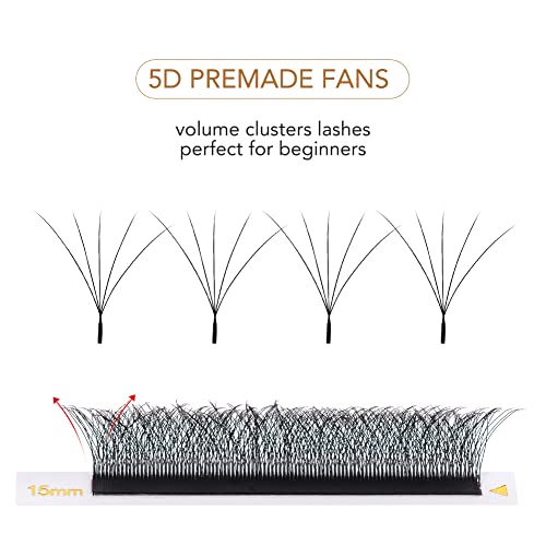 Lunamoon Volume Eyelashes, 5D W Eyelash Extension, Premade Fans Eyelash Extensions, Synthetic, Black, Pair, 1600 Eyelashes per Box - Image 2