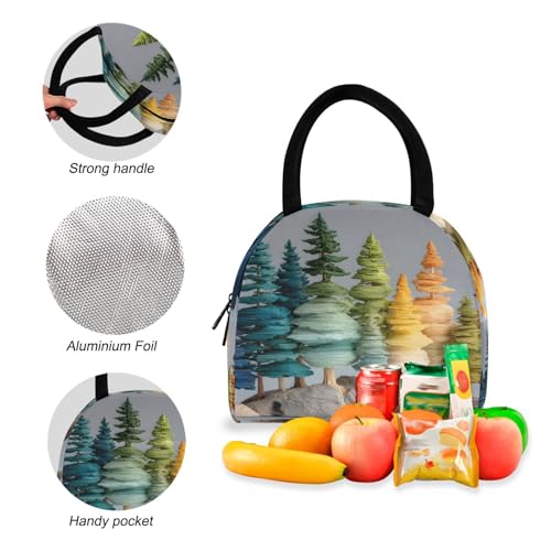 Trees Art Print Backpack Set with Lunch Bag, Large Capacity Travel Backpacks and Lunch Box Insulated for Commute Hiking Picnic4