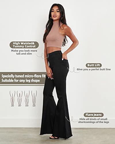 Women's Juniors Trendy High Waist Slim Denim Flare Jeans Bell Bottom Pants Nw068 (Black, Us 14) #TOP4