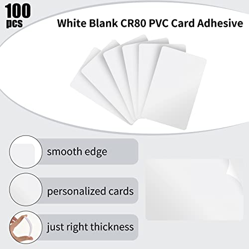 100 Pieces CR80 PVC Card Adhesive White Blank Graphic Quality 3.35 x 2.13 x 0.03 Inches PVC Cards Mylar Adhesive Backed PVC Cards Business Cards for Photo ID Badge