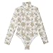 GuoChe Womens Fashion Tank Top Bodysuits Gold Snowflake & Star Marble Christmas Pattern Mock Turtleneck Jumpsuit M