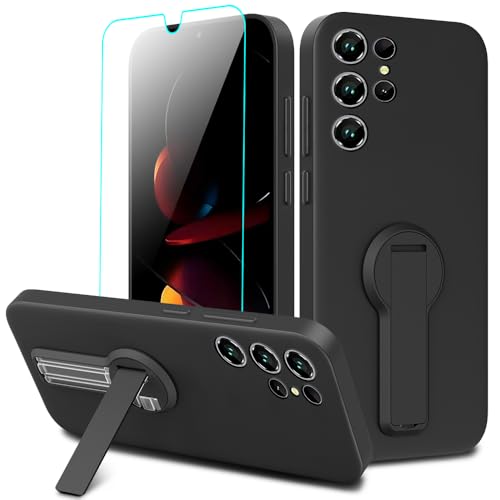 Compatible for Oukitel C61/ C61 PRO/C61 GT Phone Case with Screen Protector, 360° Rotatable Folding hidden Kickstand Silicone TPU Shockproof Protective Cover Case for Oukitel C61 PRO GT 2025 - Black