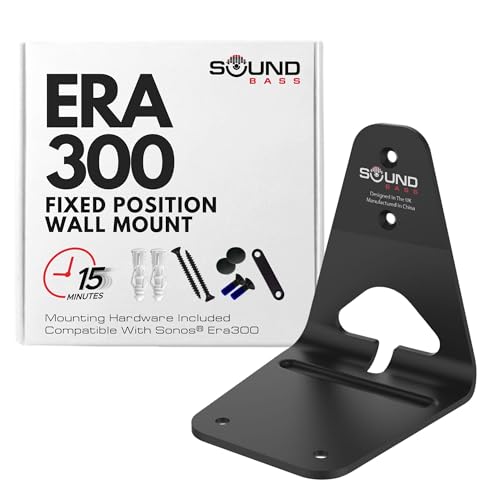 Image of Sound Bass ERA300 Wall Mount Bracket, Low Profile, Black, Single (1pc) | Compatible with Sonos ERA 300 Speaker, Complete with All Fixing Hardware