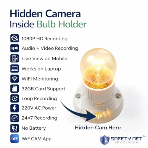 Image of SAFETYNET Smart WiFi Security Camera | 1080P Full HD | Live View on Mobile & PC | Continuous AC Power (24x7 Recording) | Motion Detection | Loop Recording | 32GB / 128GB Support (NEW Holder Camera)