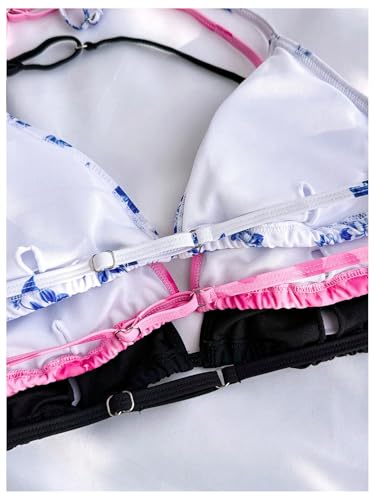 Girl's 3 Packs Floral Halter Bikini Tops Wireless Padded Bathing Suit Tops Swimsuit Bras4