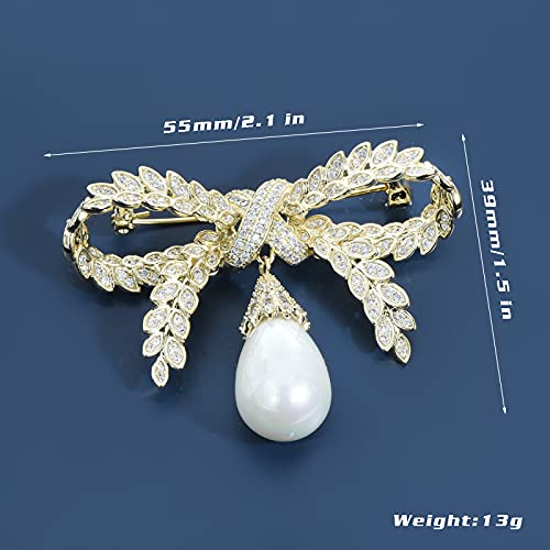 Image of Elegant Love Bow Brooch Micro Pave Cubic Zirconia Bowknot Wedding Bride Mother Brooch Pin Ribbon Shape Jewelry Brooch Breastpin