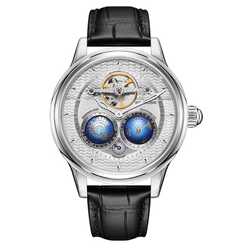 Image of SEAKOSS Watches for Men Automatic Mechanical Luxury Flywheel Watch 3D Double Globe Stainless Steel Case Men Wrist Watch