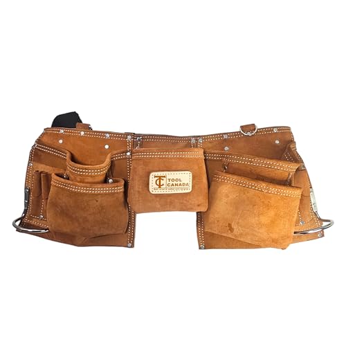 Tool Canada - Tool Canada Tool Belt with 11 Pockets for Tradeswork, Adjustable 32-52"" Waist, Durable Leather Construction