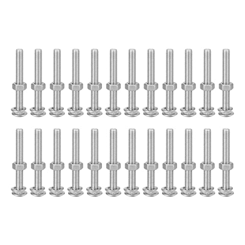 Image of uxcell M6x50mm Square Neck Carriage Bolts with Nuts & Washers, 24Set 304 Stainless Steel Round Head Square Neck Coach Bolt Screws, Silver Tone