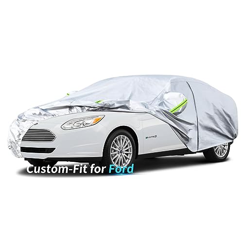 Image of Custom-Fit for Ford Car Cover, 7 Layers Car Cover Waterproof All Weather for Automobiles, Outdoor Full Cover Rain Sun UV Protection with Zipper (for Ford Mondeo)
