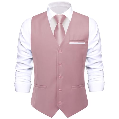 Image of Hi-Tie Men's Formal Suit Vest Solid Fit Vest for Men 3 Pockets V Neck Waistcoat Business Wedding Casual