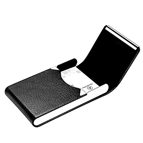 Padike Professional Business Card Holder Pu Leather Business Card Case Name Card Holder Slim Metal Pocket Card Holder With Magnetic Shut (Black) #TOP5