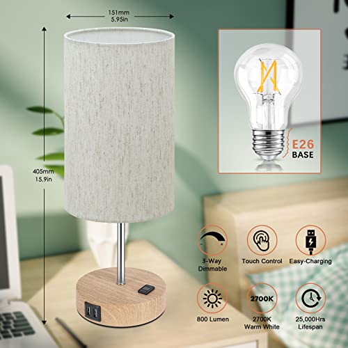Table-Lamps-Set-of-2-Touch-Control-2-USB-Charging-PortsAC-Outlet-3-Way-Dimmable-Bedside-Nightstand-Lamp-with-Flaxen-Fabric-Shade-and-Wooden-Base-for-Bedroom-2-Pack-A19-LED-Bulbs-Included