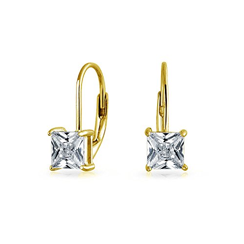 Preisvergleich Produktbild 1 Ct Brillanter Prinzessinschliff Solitär Quadratische Zirkonia CZ Leverback Ohrringe 14K Vergoldet Sterling Silber