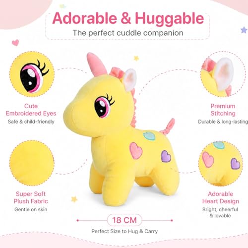 Image of Yellow Unicorn 25cm | Ultra Soft Plush Stuffed Toy | Cute Hugging Pillow | Gift for Kids Boys Girls
