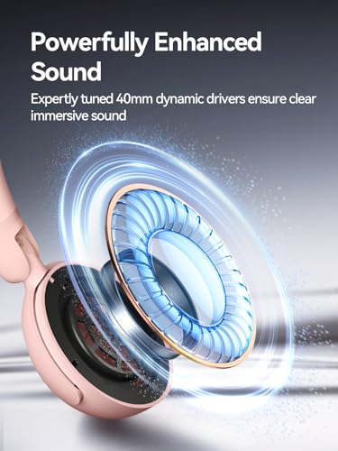 Image of 1MORE HQ20 Wireless On-Ear Headphones with Microphone, 85dB Safe Volume, 65H Playtime, Lightweight Foldable Bluetooth Headphones for School /Travel, Android and iOS Compatible, Pink