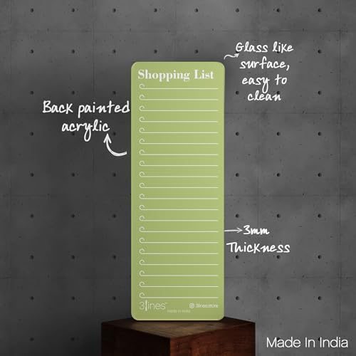 Image of 3 Lines Shopping List Fridge Magnet with Marker|Smart Planning & Shopping for Family, Working Professionals|to Do List| Acrylic Magnetic Notepad for Kitchen Organisation|9x24 cms|Kiwi Color|Regular