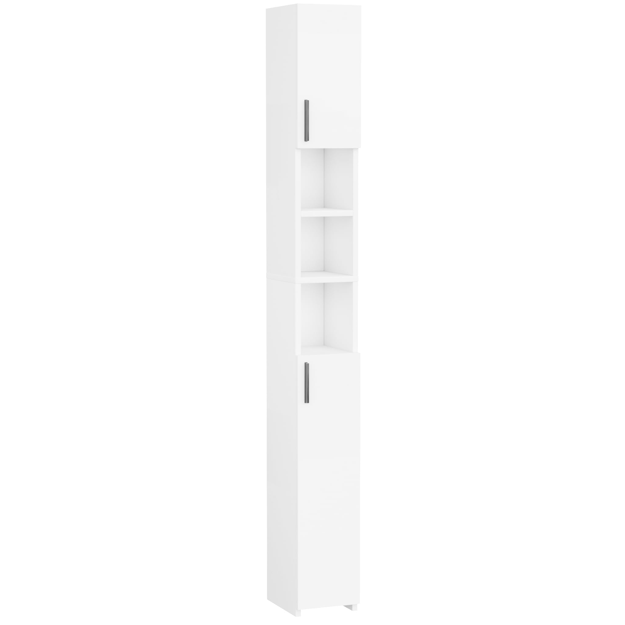 Mueble de Baño Alto y Estrecho, 2 Puertas, Blanco | Mueble Auxiliar de Baño, Estantería Ideal para Salón y Cocina, Columna de Almacenamiento