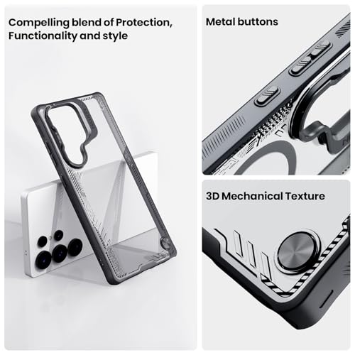 Image of Nillkin Magnetic for Galaxy S25 Ultra Clear Case with Stand, Compatible with Magsafe, Never Yellow & Biodegradable Material, Translucent Case with Kickstand (Black, S25 Ultra with Stand)