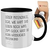 22Feels Patenonkel Geschenk Tasse für Taufpate Männer Kaffeetasse Pate Geburtstag Weihnachten Vatertag Haferl Ged Dout Pätter Döte Mit Spruch Egal Wie Hart (Zweifarbig Weiss-Schwarz)