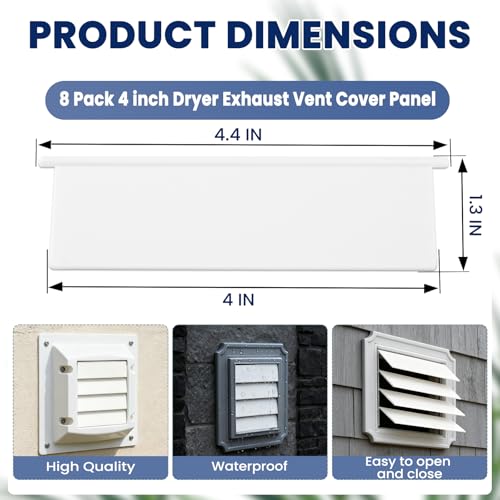 Image of 4 inch Dryer Exhaust Vent Cover Panel Replacements (8 Pack) for Outdoor Dryer Air Vent Cover, Premium Plastic Outdoor Dryer Vent Flap Replacement (Weather Resistant)