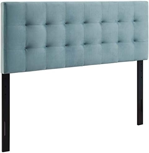 Lily Queen Biscuit Tufted Performance Velvet Headboard, Light Blue