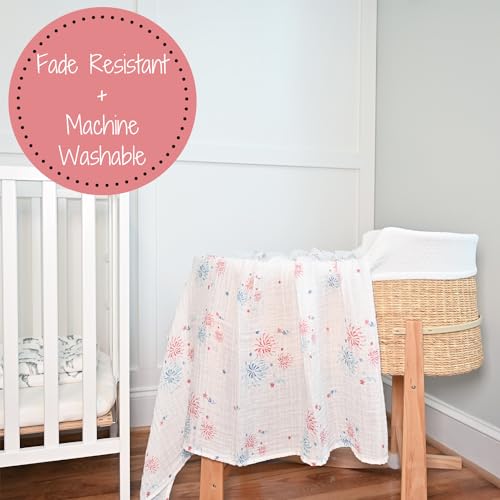 Image of LollyBanks Swaddle Blanket 100% Cotton, 4th of July Muslin Swaddle Blankets Lightweight, Soft Baby Swaddle Blanket 47 x 47 inches, Baby Essentials, Registry and Gift (Fireworks Print)