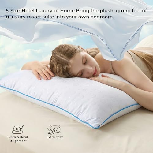 Image of AYKA Premium Microfiber Pillow for Sleeping, Set of 2 | 17x27 Inch Hotel Luxury Bed Pillows | 100% Virgin Fiber Fill, Soft & Fluffy | Neck Support for Side, Back & Stomach Sleepers | White