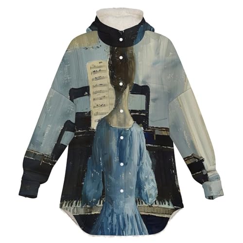 Manteaux polaire femme veste hiver mi-long sweat à capuche bleu chic avec poches boutonné