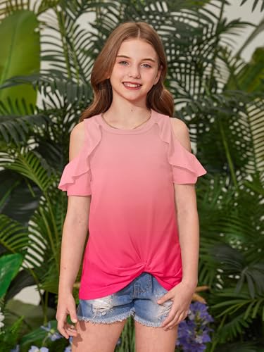Image of BesserBay Girls Cold Shoulder Tops Twist Front Tunic Ruffle Sleeve Summer Blouses 5-14 Years