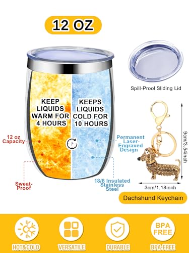 Abbylike Dachshund Gifts for Women Weiner Dog Tote Bag Cosmetic Bag Cup Keychain and Socks for Dachshund Dog Lover Mom2