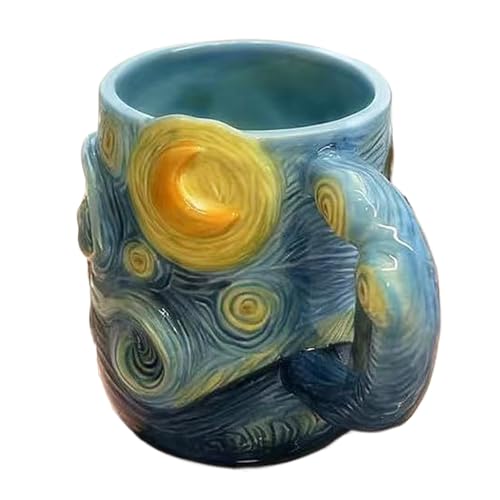 Tazzas Da Caffè - Bicchieri Per Bevande Lavabili In Lavastoviglie, Tazzaa Da Tè E Caffè Artistica, "Notte Stellata" Di Van Gogh Da 13 Once Fatta A Mano In 3D | Tazzas Dipinta A Mano Per Bevande Calde