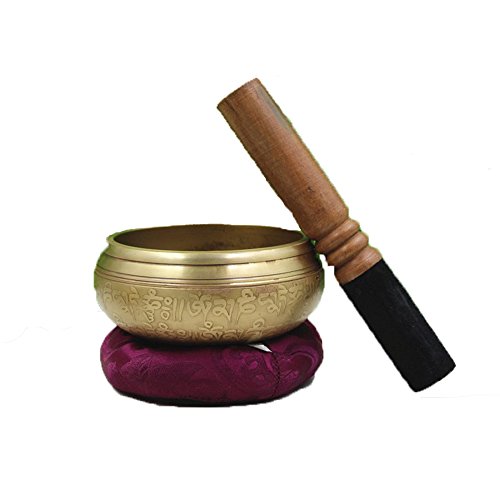 Cuenco tibetano Juego 500 g 11 cm Meditación Om Mani Cuenco tibetano vibración martilleado a mano. Metal Singing Bowl Set de Nepal para meditación, Oración, Yoga y curación